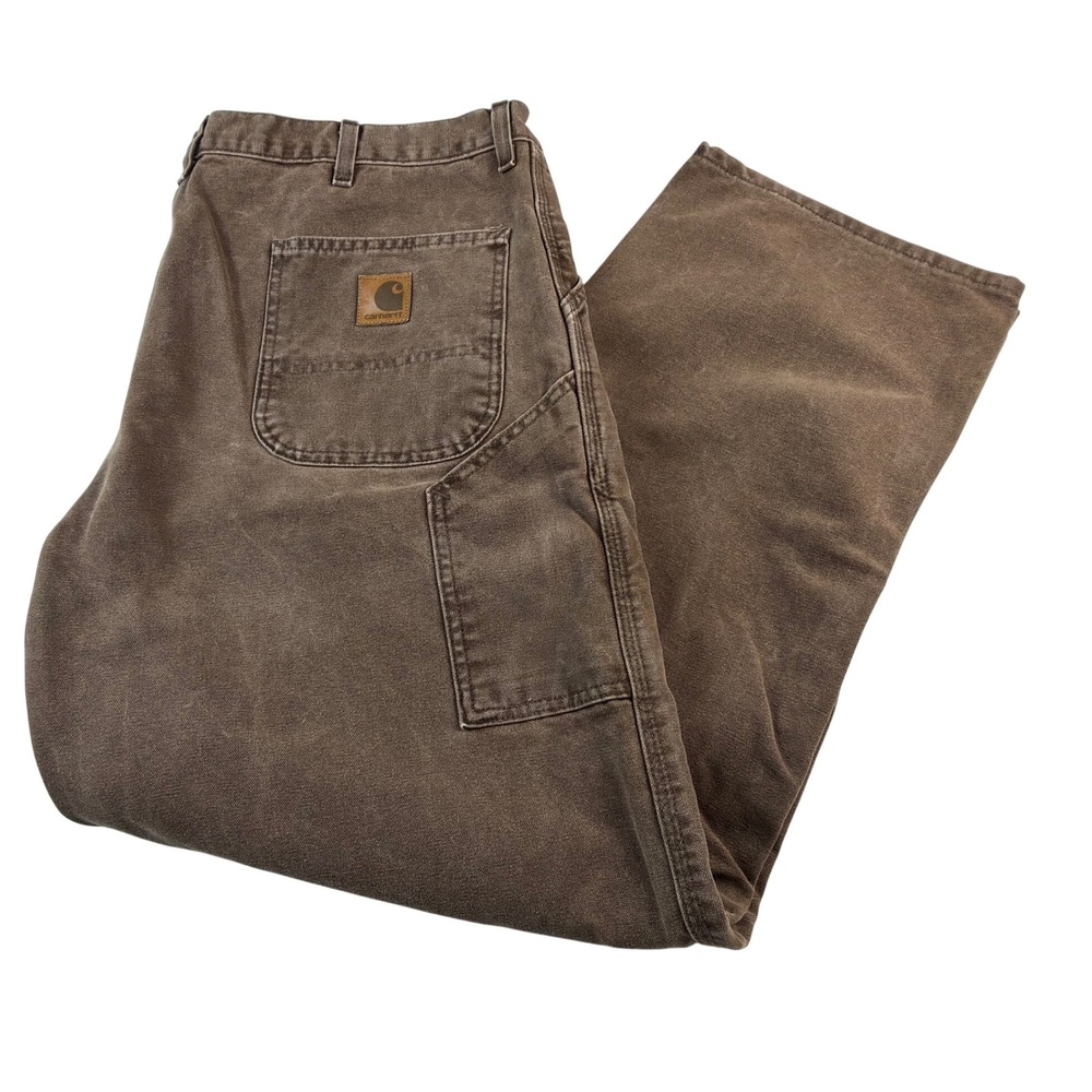 Vintage Carhartt Carpenter Pants Mens 42x32 Brown Duck Canvas Work Dungarees USA